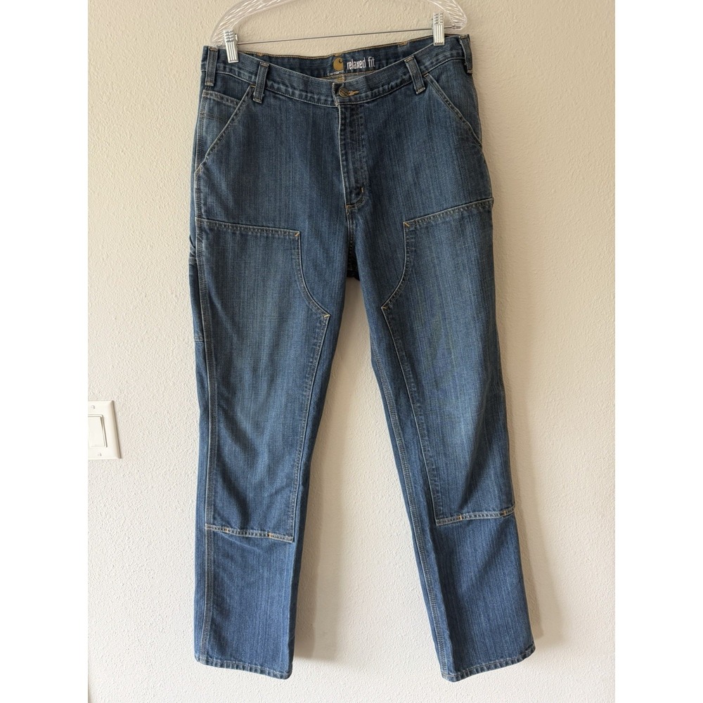 Carhartt Relaxed Fit  Double Knee Denim Jeans Mens 36X34 Blue 103328-966 EUC